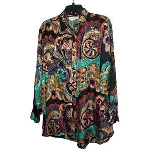 Vintage JA Resort Beaded Sequin Artsy Colorful Fun Button Up Top Size Small